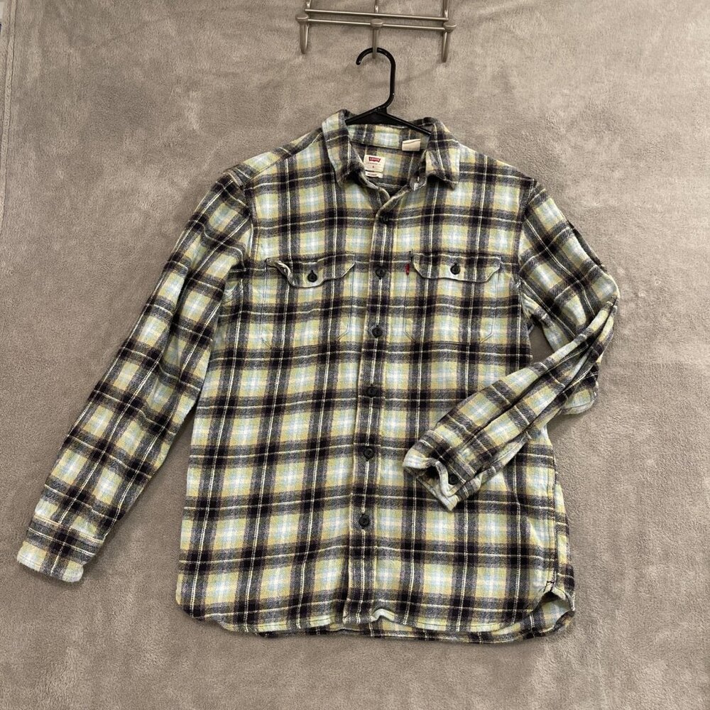 Levis Plaid Relaxed Fit Flannel Long Sleeve Button up Shirt Men’s Sz S‎ Green